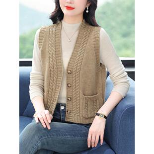 针织纯羊毛短款马甲女士小个子新款春秋洋气马夹毛衣背心外搭开衫