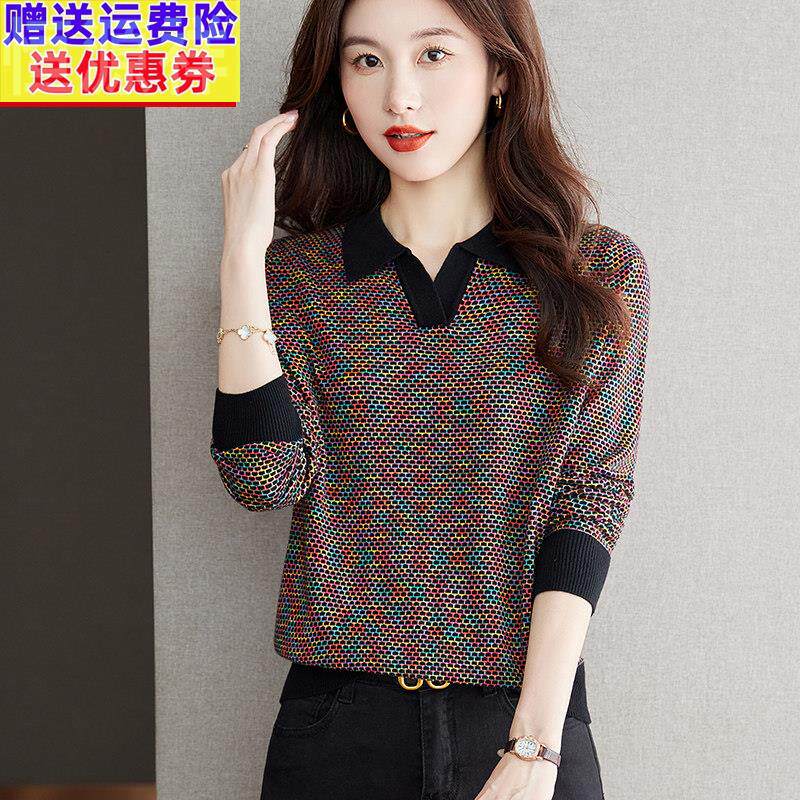 品牌26春秋外穿翻领针织衫女长袖套头羊毛上衣宽松polo领薄款毛衣