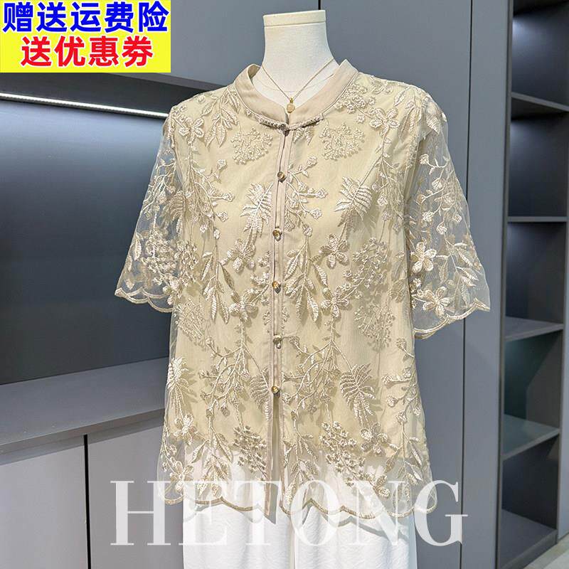 中老年女装贵夫人气质雪纺短袖衬衫50岁妈妈夏装时尚T恤小衫上衣