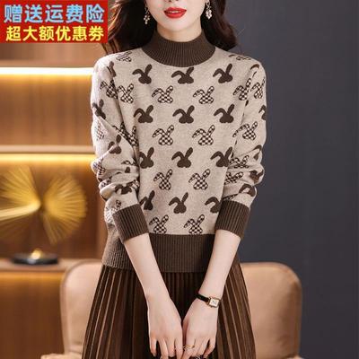 秋冬新款半高领加厚毛衣女冬短款高腰宽松内搭针织打底羊毛衫洋气