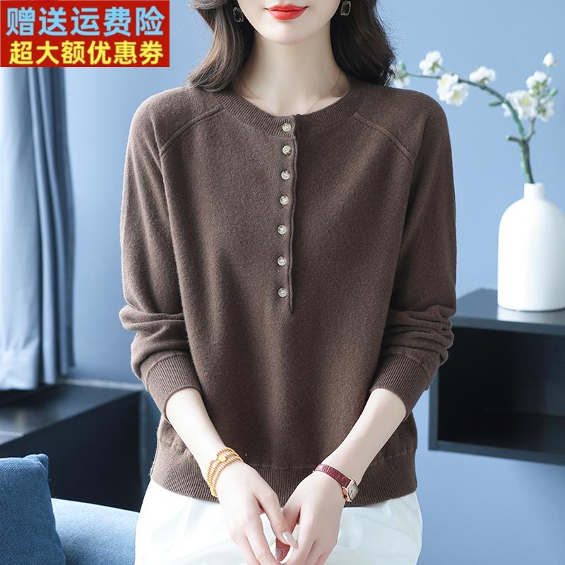 秋冬新款100%纯羊绒衫女圆领毛衣宽松显瘦时尚百搭针织打底衫上衣