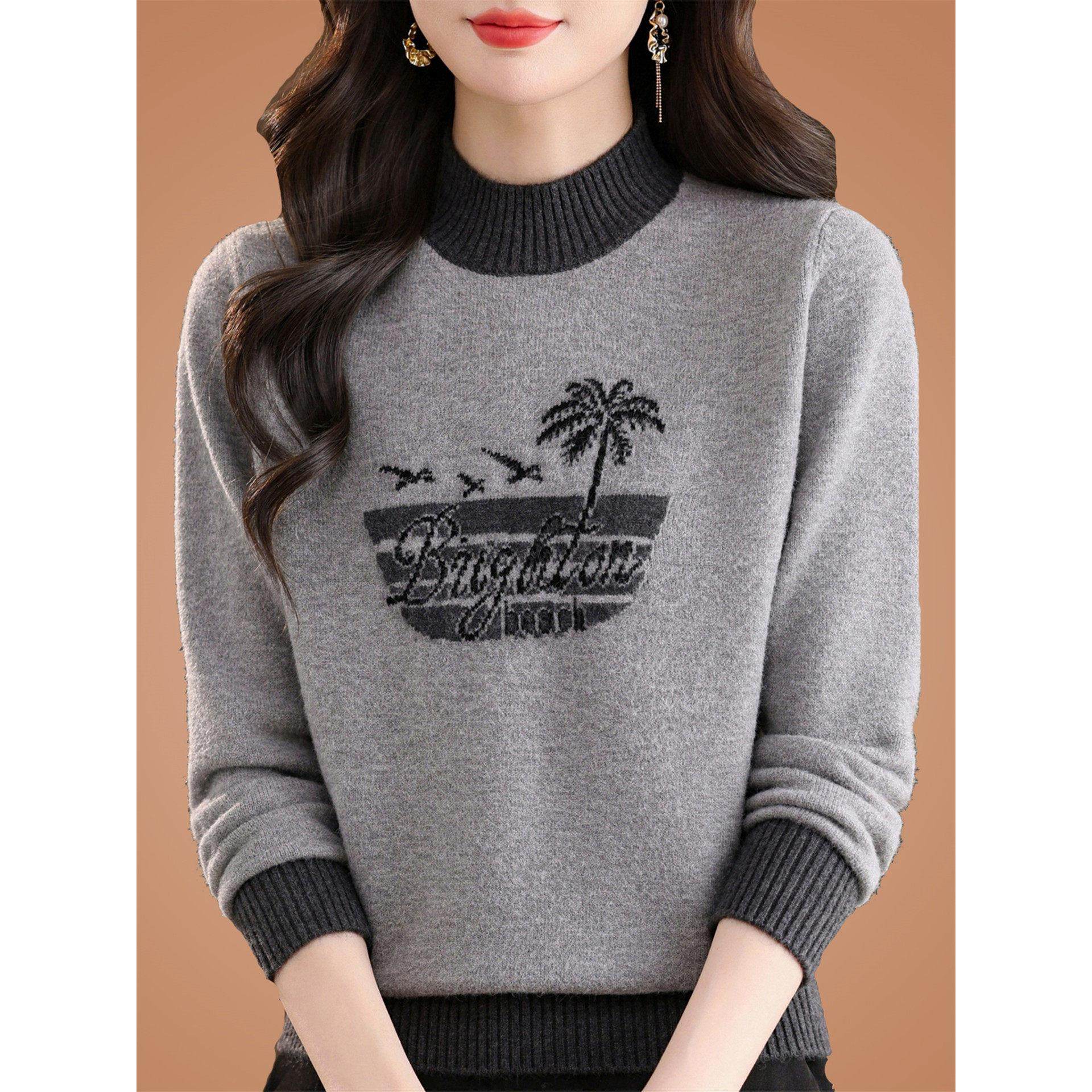 羊毛衫加厚毛衣女2025新款冬季妈妈提花洋气半高领宽松打底衫内搭