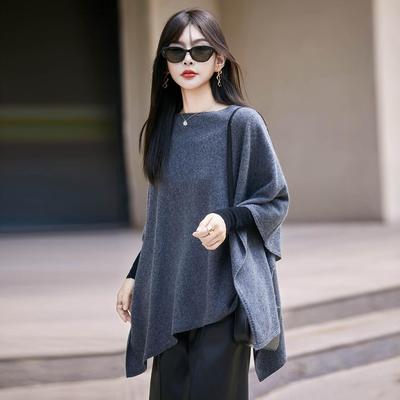 100纯羊毛针织披肩外搭女慵懒风秋冬办公室保暖斗篷上衣围脖围巾