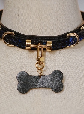 诊疗师手工定制 狗狗骨头吊牌可刻字真皮choker项圈女情侣SM小众