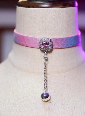 诊疗师手工定制 闪钻铃铛吊坠刻字真皮choker项圈女情侣SM男小众