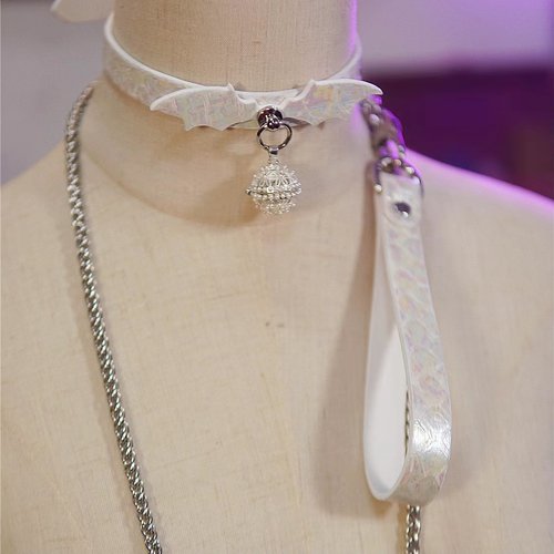 诊疗师手工定制 白色恶魔翅膀铃铛吊坠项圈女m狗链k9束缚牵引绳
