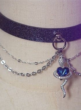 诊疗师手工定制 蓝黑人鱼姬刻字真皮choker高级项圈女情侣SM小众