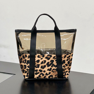 新款豹纹化妆包半透明手提袋妈咪包旅行防水手拎洗漱收纳包时尚款