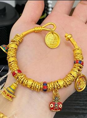 金店同款沙金吞金兽黄财神盘缠跑环手镯新中式藏式扎基拉姆镯子