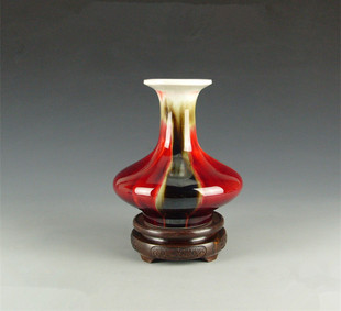 景德镇陶瓷器邓希平颜色釉三阳开泰窑变花瓶现代家居摆件高档礼品