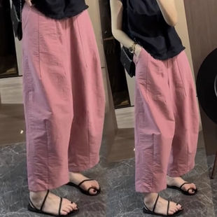 新款 百搭遮肉阔腿裤 清新宽松显瘦休闲裤 洋气九分裤 女2026薄款 夏季