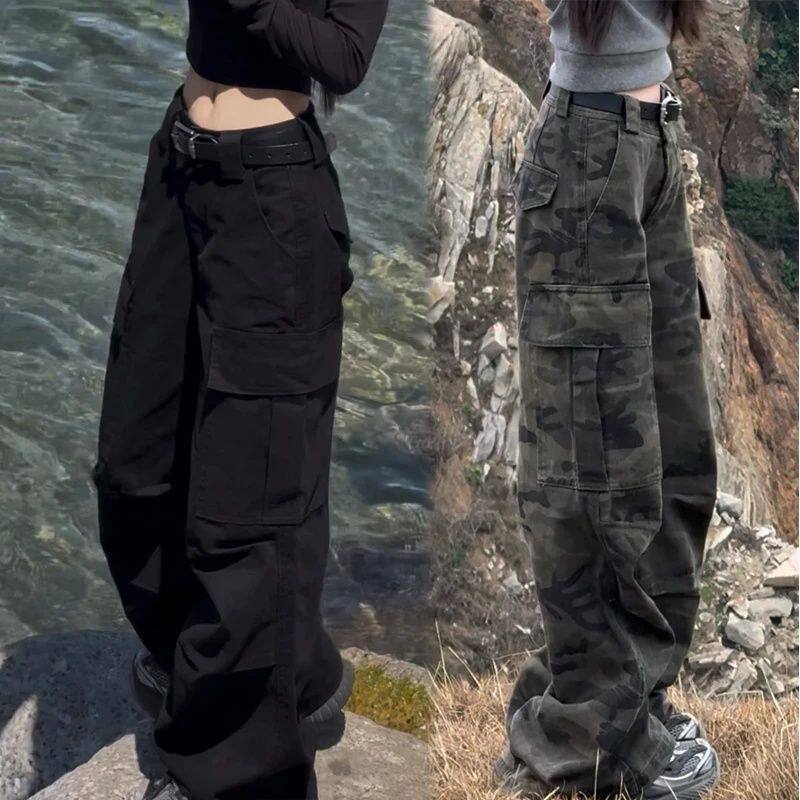 美式复古迷彩工装休闲裤女2026年春秋新款高腰宽松显瘦直筒阔腿裤