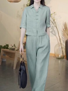 气质时尚新中式套装2026夏季新款复古盘扣上衣阔腿裤休闲两件套女