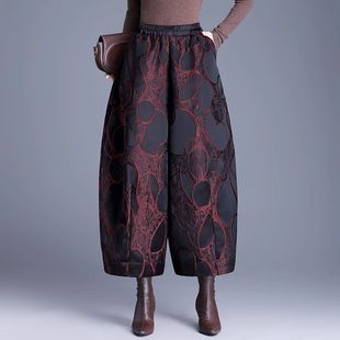 高腰提花茧型裤阔腿裤女春秋冬加绒加厚妈妈花苞裤宽松休闲灯笼裤