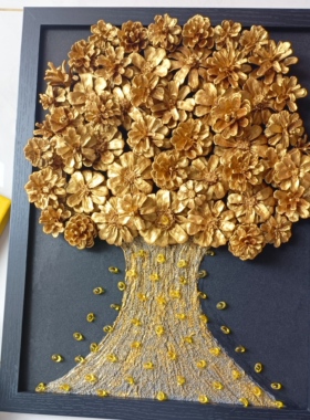 松果发财树手工diy相框摇钱金钱树装饰画礼物乔迁结婚生日开业礼