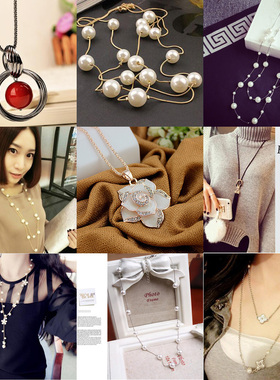 韩国长款山茶花珍珠毛衣链项链衣服百搭女款配饰品挂件挂坠挂饰