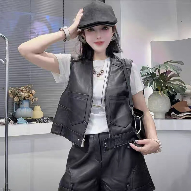 2025新款真皮马甲女绵羊皮V领