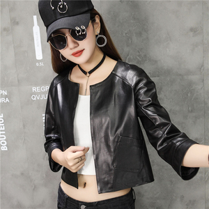 真皮皮夹克女2023春秋绵羊皮短款小皮衣小个子七分袖宽松外套纯皮