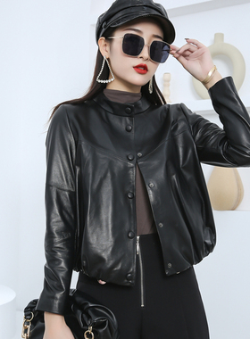 真皮皮衣外套女春秋新款韩版绵羊皮宽松时尚立领皮夹克短款小上衣