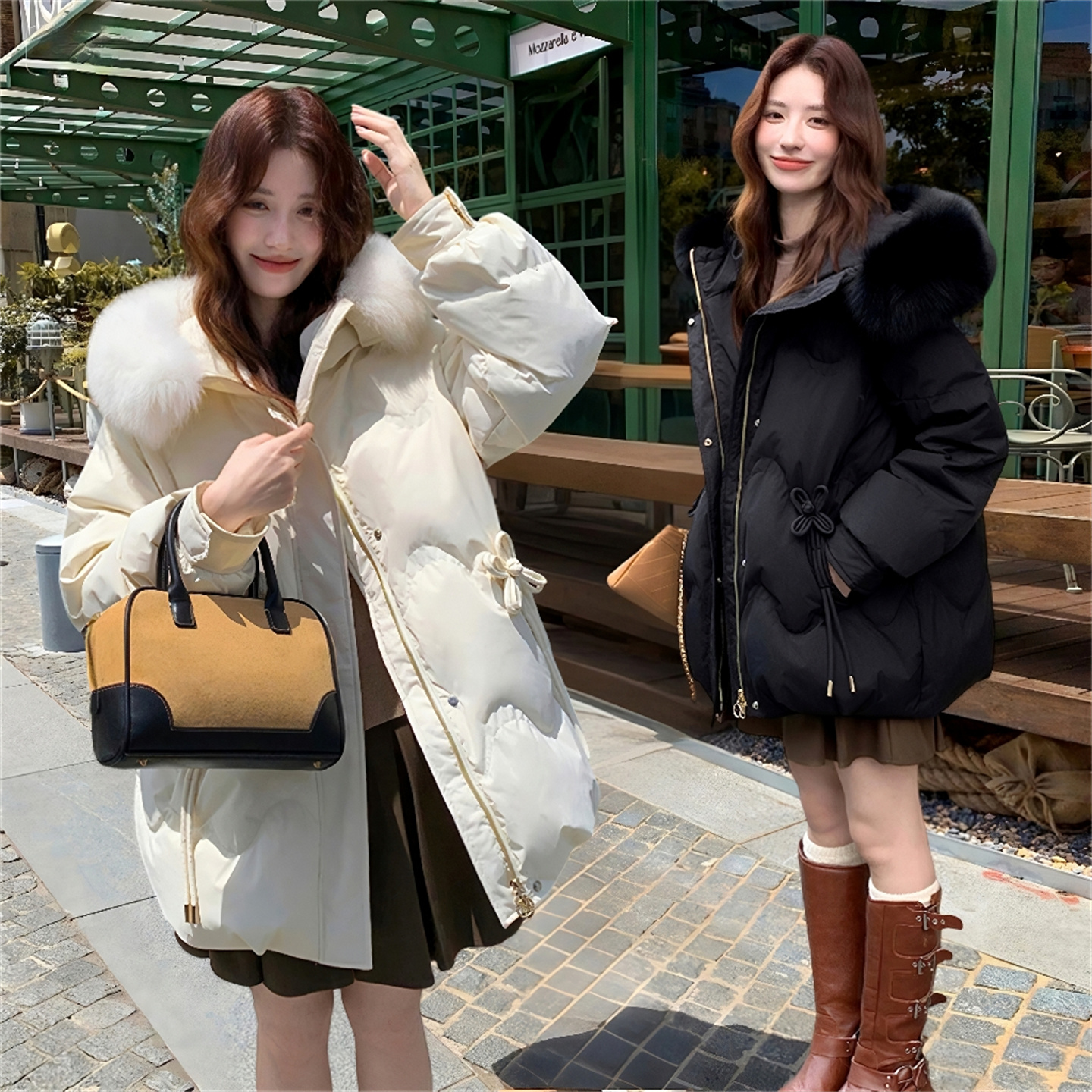 胖mm特大码羽绒服女200斤大毛领短款时尚洋气连帽蝴蝶结冬装外套