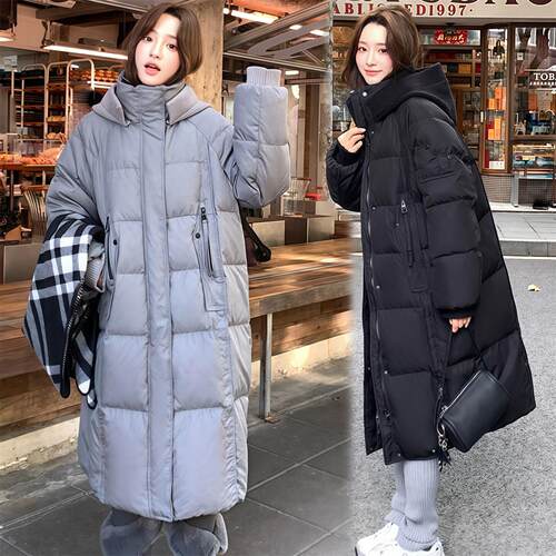 大码羽绒服女200斤长款过膝外套
