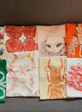 日本设计师原创插画T恤tee潮流t恤夏装上衣短袖宽松百搭