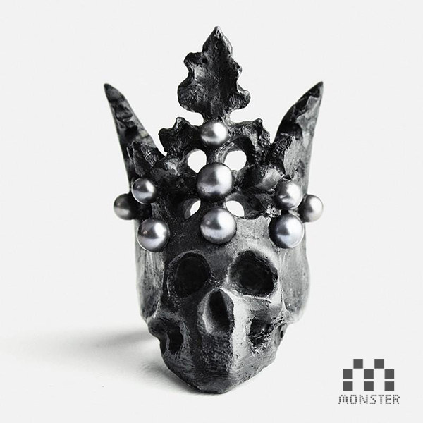 波兰暗黑品牌Macabre Gadgets 黑色珍珠骷髅王冠戒指华丽复古哥特