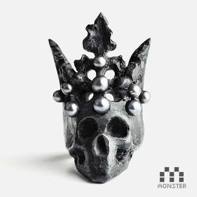 波兰暗黑品牌Macabre Gadgets 黑色珍珠骷髅王冠戒指华丽复古哥特