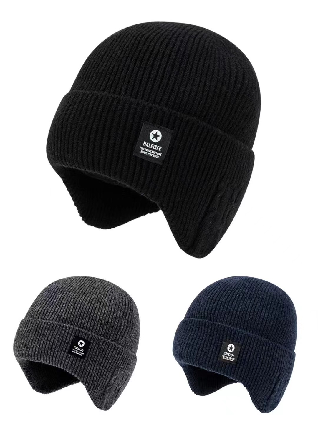 羊毛品质男士秋冬季毛线保暖加厚护耳帽柔软亲肤御寒弹力帽子加绒