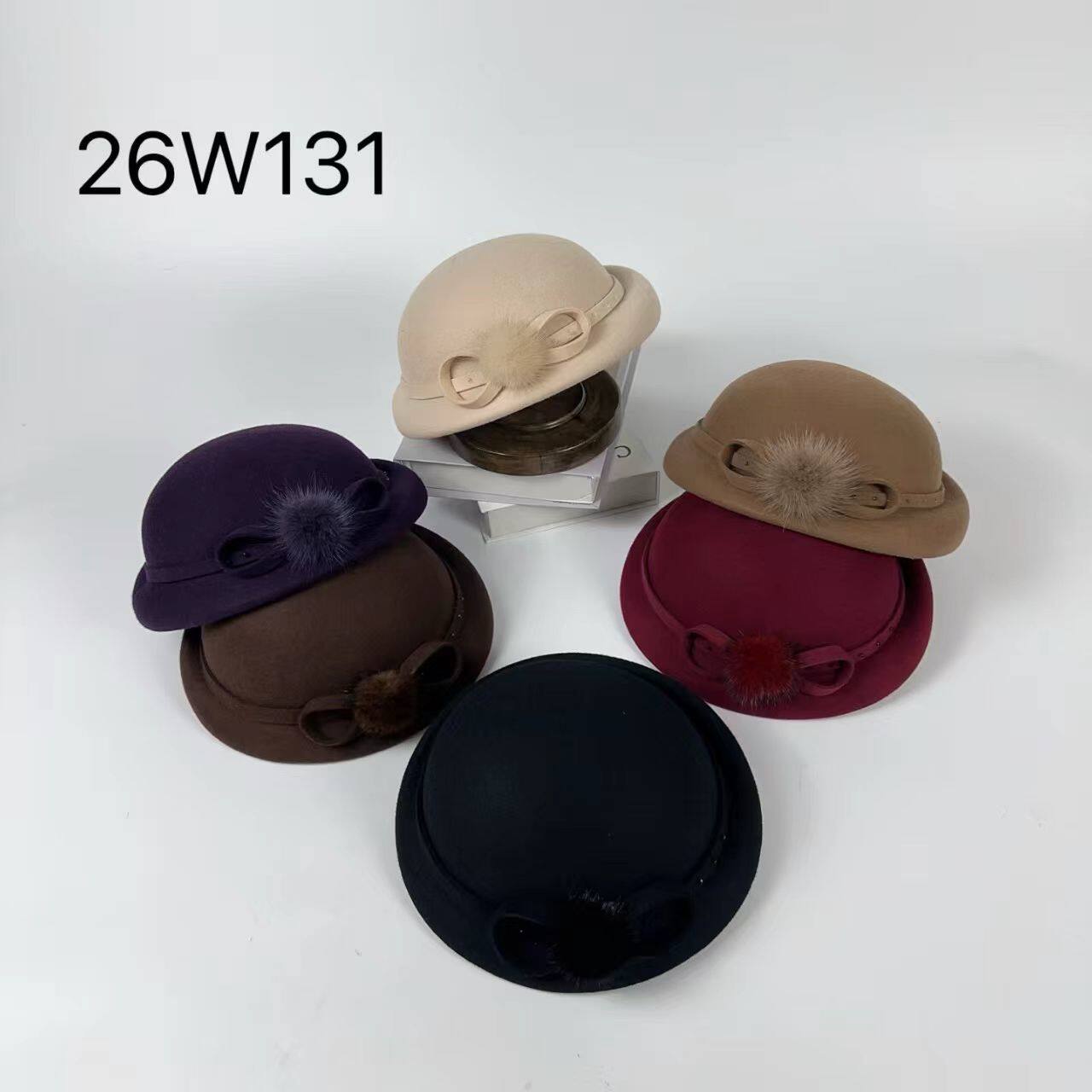 轻奢羊毛呢贝雷帽女秋冬优雅风毛球蝴蝶结卷边礼帽显脸小气质盆帽