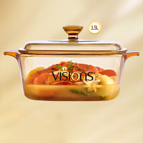 康宁(VISIONS)锅透明玻璃锅1.5L方锅家用奶锅汤锅烘焙模具
