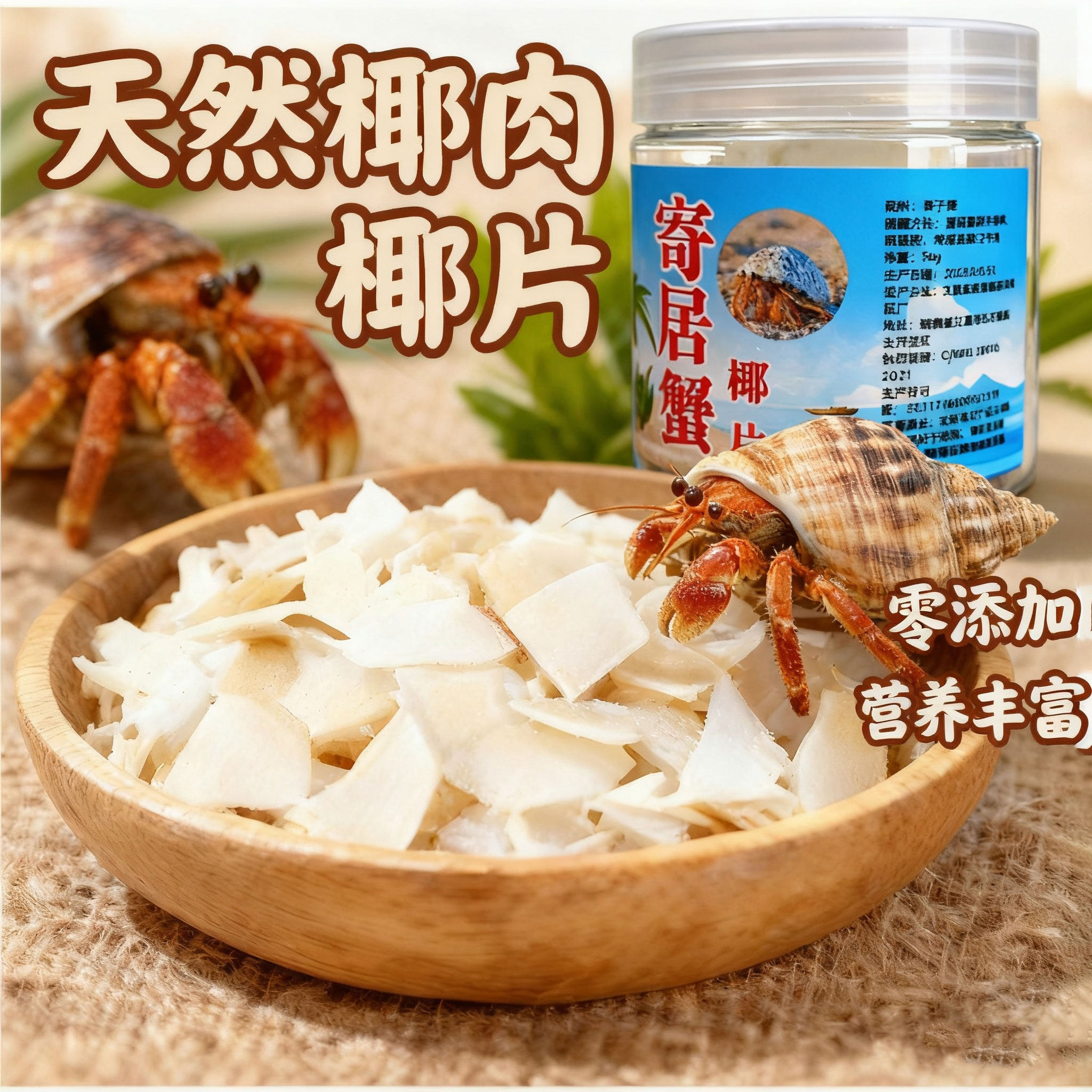 无糖椰片椰蓉椰片寄居蟹小零食营养拌粮仓鼠金丝熊小宠物虾蟹饲料