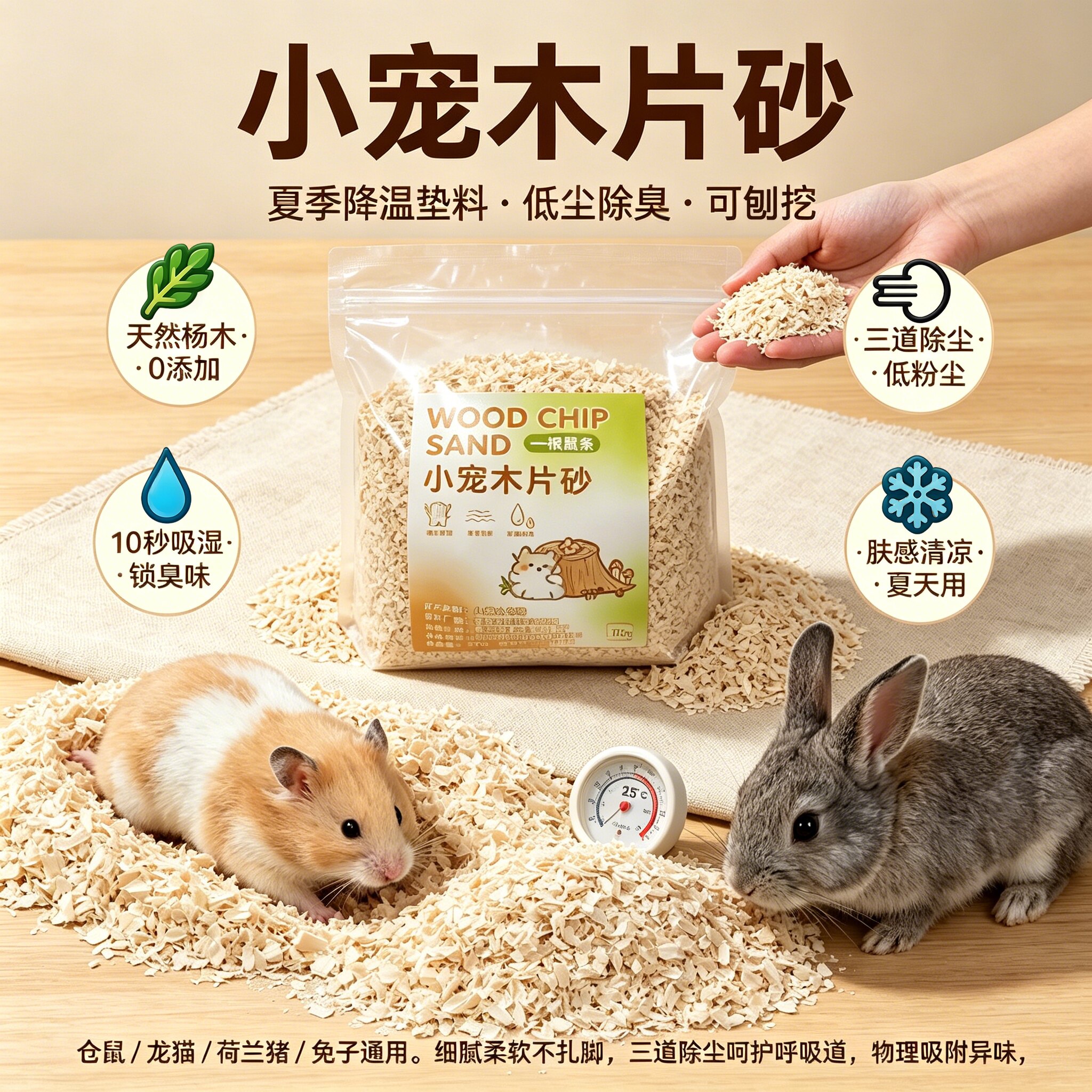 仓鼠垫料白杨木片细软木砂夏天降温爬宠金丝熊吸水造景木屑用品 - 实物图