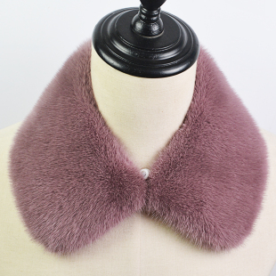 进口水貂毛领子单卖女翻领整皮冬季 保暖真皮皮衣领子米白色方领