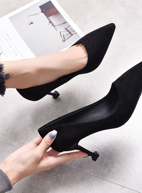 尖头高跟鞋女细跟黑色百搭职业上班单鞋小码31-33大码40 41 42 43