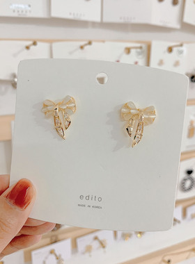 edito饰品韩国东大门水晶气质蝴蝶结耳钉女高级感耳环新款潮银针