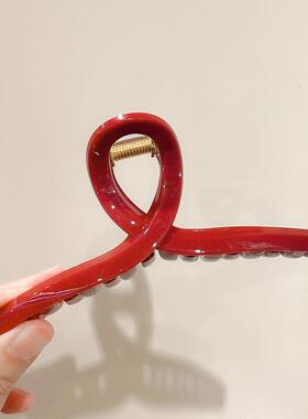 发量多纯色亚克力鲨鱼夹韩国东大门新年安哥拉红色抓夹高级感发夹
