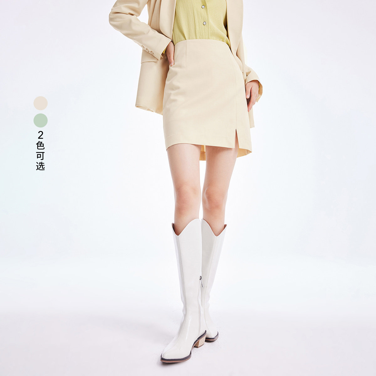 lily夏新款女装抗皱挺括高腰显瘦开叉包臀短裙通勤西装半身裙