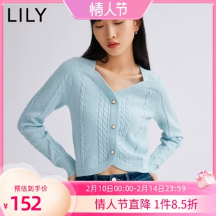 女装 新款 短款 法式 LILY2022春季 复古方领针织小上衣修身 套头毛衣