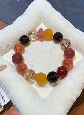 【花木兰】原创天然草莓晶搭配金箔爆花 设计手饰串 时尚精致手串