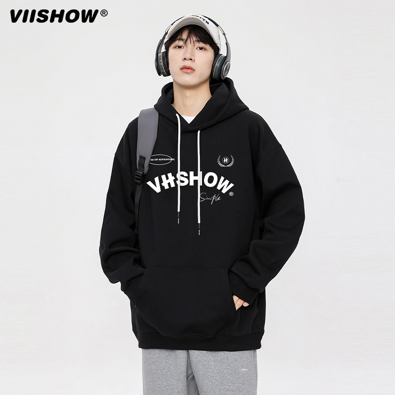 VIISHOW新款基础印花连帽校园情侣男卫衣套头字母上衣WD43333233怎么看?