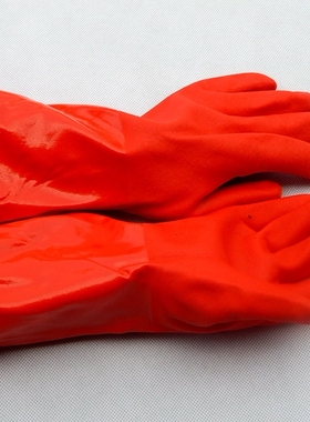 10双加厚恒大40CM红色耐油防滑加绒耐酸碱工业保暖浸塑胶手套劳保