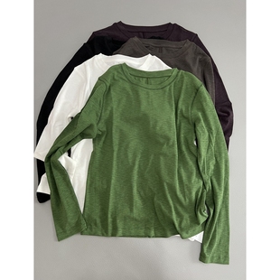 美腻拼接圆领长袖T恤女春秋新款宽松休闲百搭显瘦打底衫上衣纯色