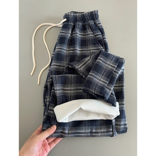 好复古格子直筒裤 女裤 冬季 加厚长裤 子怀旧 加绒休闲裤 穿过才知道