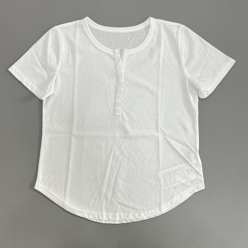 简约门禁扣白色V领短袖夏季新款T恤女士百搭日常穿搭纯色上衣显瘦