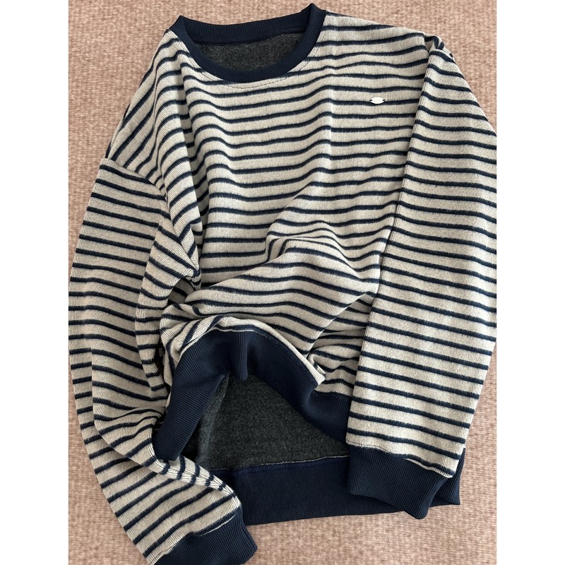 遮肉神器颜色显白加绒卫衣条纹控圆领宽松长袖金属标套头上衣女士,女装/女士精品,卫衣/绒衫,淘宝优惠券,粉丝福利购,淘宝优惠卷