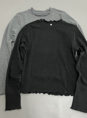 仿羊绒韩系木耳边长袖T恤女士秋冬新款显瘦百搭休闲风上衣打底衫