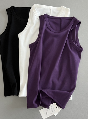 紫色超正品质推荐138后背分割背心夏季新款女士休闲风无袖圆领T恤