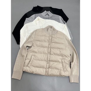 针织立领拼接棉服女秋冬时髦百搭显瘦韩版时尚保暖短款轻薄外套女