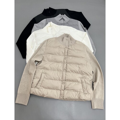 针织立领拼接棉服女秋冬